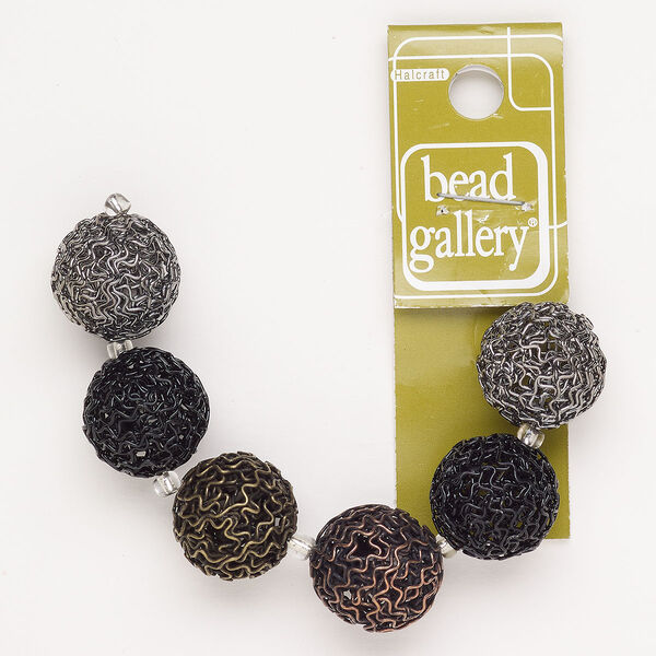 Bead assortment brass steel 6pk 18mm round, mixed finishes image number 0