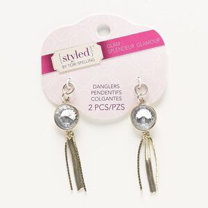 Focal, glass rhinestone / acrylic / gold-finished steel / "pewter" (zinc-based alloy), clear, 51x16mm. Sold per pkg of 2.