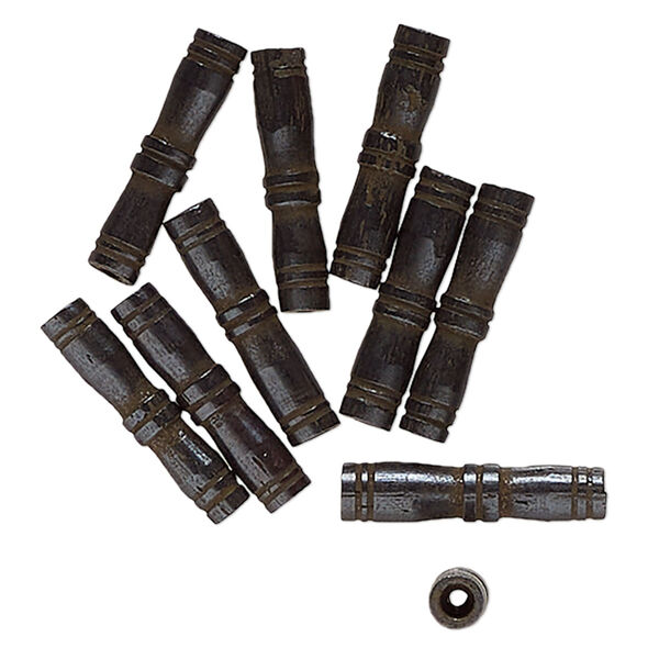 Bead, bone (dyed), black, 19.5x4.5mm-18.5x3.5mm tube. Sold per pkg of 10. image number 0