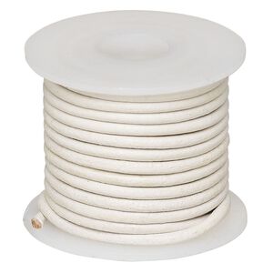 Cord, leather (dyed), white, 2mm round. Sold per 5-yard spool.