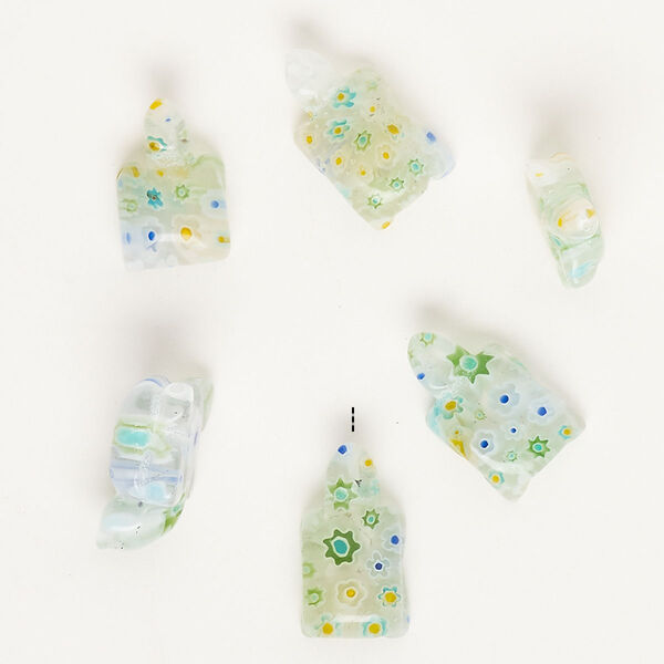 Bead, millefiori glass, clear and translucent multicolored, 18x11mm-24x14mm half-drilled turtle. Sold per pkg of 6. image number 0