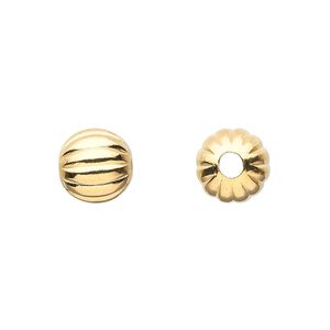 Bead, gold-plated brass, 10mm corrugated round. Sold per pkg of 10.