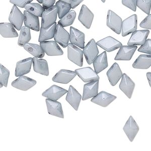 Bead, DiamonDuo™, Czech pressed glass, opaque alabaster luminous blue chalk, 8x5mm faceted diamond with flat back and (2) 0.7-0.8mm holes. Sold per 50-gram pkg, approximately 350 beads.