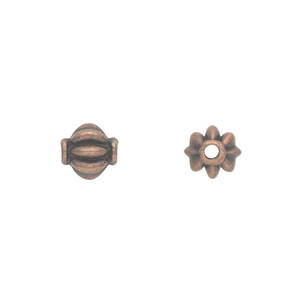Bead, antique copper-plated "pewter" (zinc-based alloy), 8mm corrugated round. Sold per pkg of 50. image number 0