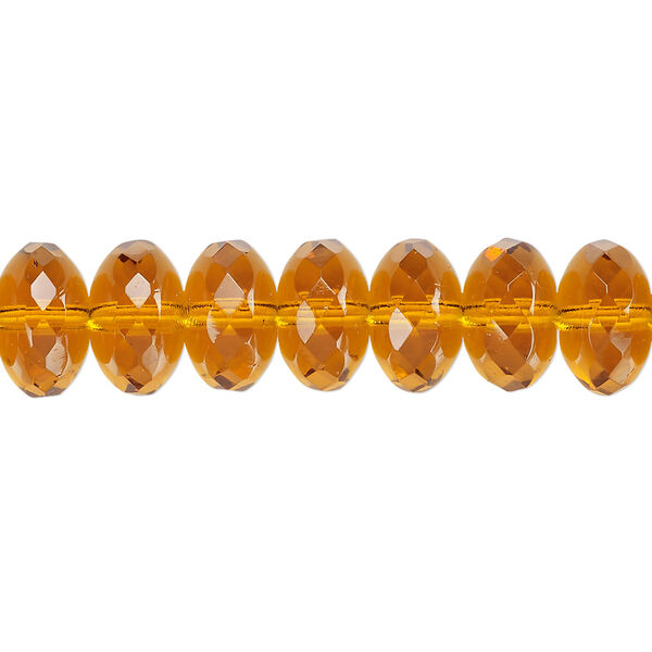 Bead, Czech fire-polished glass, honey, 11x7mm faceted rondelle. Sold per 15-1/2" to 16" strand. image number 0