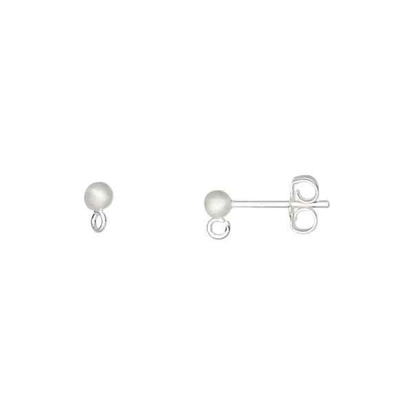 Earstud, sterling silver, 3mm satin ball with open loop. Sold per pkg of 5 pairs. image number 0