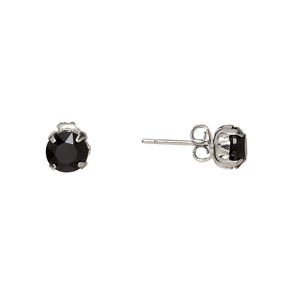 Earstud, Everyday Jewelry™, Crystal Passions® and silver-plated "pewter", jet, 6.5mm round. Sold per pair. image number 0