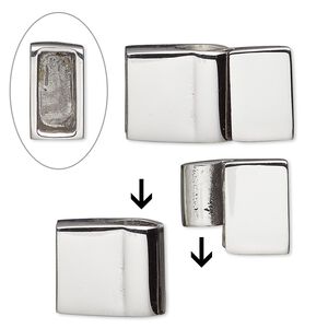 Clasp magnetic slide lock 1pkg1, 22x13mm rectangle / fits 10x4.5mm cord, stainless steel 1-strand
