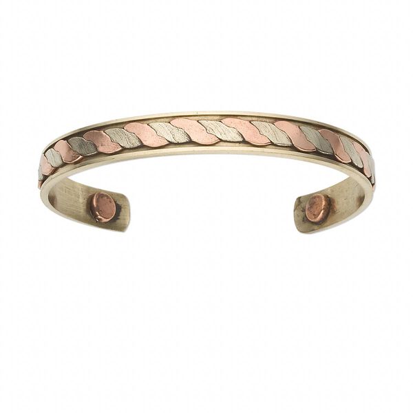 Bracelet, cuff, copper and brass, 10mm wide, 6-1/2 to 7 inches with magnetic ends. Sold individually. image number 0