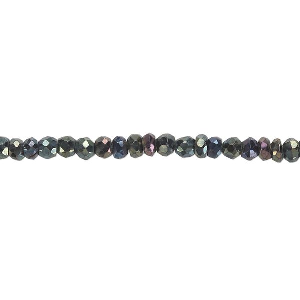 Black spinel 1pkg1, hand-cut faceted rondelle bead iris 13 inch 3x2mm-4x3mm image number 0