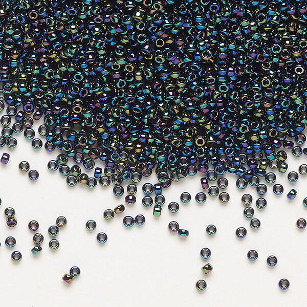 Seed bead, Miyuki, glass, pkg/250g, #15 rocaille, opaque rainbow black (RR-455). image number 0