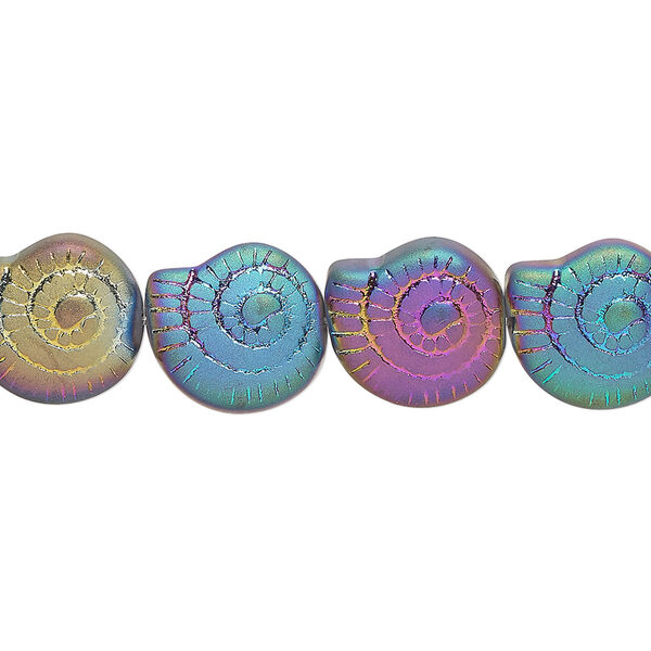 Bead, glass, opaque matte iris, 12x11.5mm nautilus shell. Sold per 15-1/2" to 16" strand. image number 0