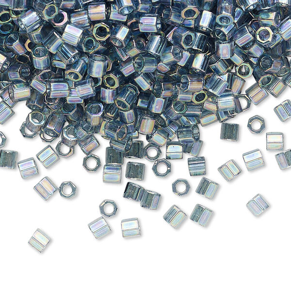 Seed bead, Delica®, glass, pkg/250g, #8 cut, translucent rainbow glazed luster blue grey (DBLC-0111). image number 0