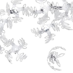 Bead cap, anodized aluminum, silver, 15x11mm leaves with cutout design, fits 20mm bead. Sold per pkg of 24.