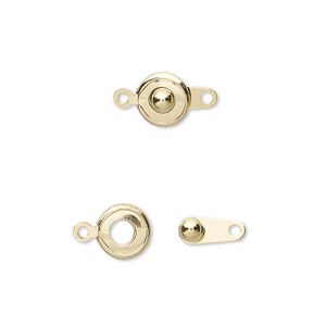 Clasp, button, gold-plated brass, 7.5mm round. Sold per pkg of 10.