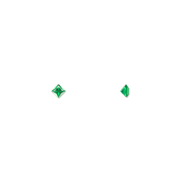 Gem, cubic zirconia, emerald green, 3mm faceted square, Mohs hardness 8-1/2. Sold per pkg of 5. image number 0