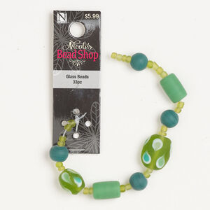 Bead mix 1pkg33, lampworked glass, opaque and translucent mixed colors, 9mm-18x15mm mixed shapes.