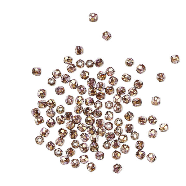 Bead 1pkg100, Czech fire-polished glass, translucent copper luster, 2mm faceted round. image number 0