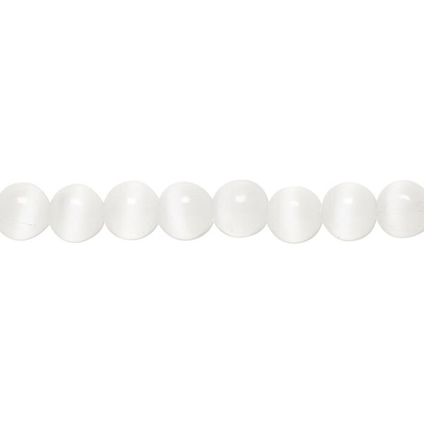 Bead, cat's eye glass (fiber optic glass), white, 6mm round, quality grade. Sold per 15-1/2" to 16" strand. image number 0