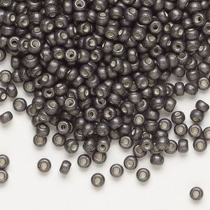 Seed bead, Miyuki, glass, pkg/250g, #8 rocaille, opaque matte galvanized graphite, (RR-2092).