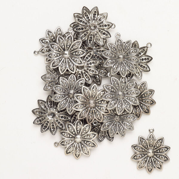 Charm steel 20pk 24mm flower dots, antique silver finish image number 0