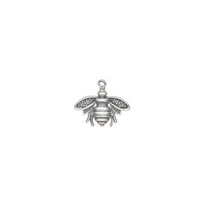 Charm 1pkg1, antiqued sterling silver, 12x9mm single-sided bee.