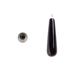 Black onyx 1pkg2, half-drilled teardrop bead 22x6mm