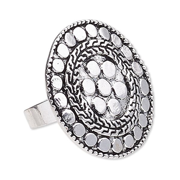 Ring, antique silver-plated "pewter" (zinc-based alloy), 35mm round, adjustable. Sold individually. image number 0