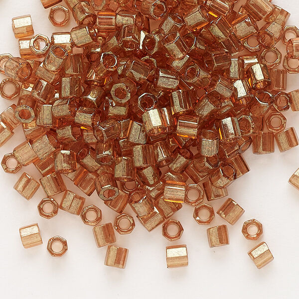 Seed bead, Delica®, glass, pkg/7.5g, #8 cut, translucent gold luster apricot topaz (DBLC-0121). image number 0