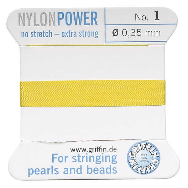 Thread, Griffin, nylon, yellow, size #1. Sold per 2-meter card (approximately 78 inches). image number 0