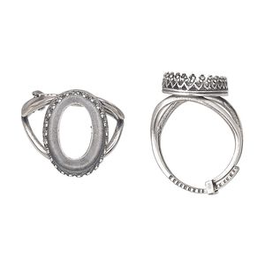 Ring, JBB Findings, antique silver-plated brass, 19.5mm wide with decorative trim and 18x13mm oval bezel setting, adjustable from size 8-11. Sold individually.