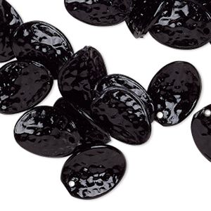 Drop, vintage German acrylic, opaque black, 16x12mm textured twisted flat oval. Sold per pkg of 24.