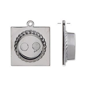 Drop, gunmetal-plated "pewter" (zinc-based alloy), 20x20mm square with 12mm non-calibrated round setting. Sold per pkg of 2.
