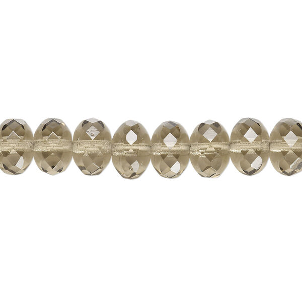 Bead, Czech fire-polished glass, transparent smoke, 9x5mm faceted rondelle. Sold per 15-1/2" to 16" strand. image number 0