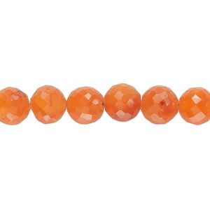 Carnelian 1pkg1, hand-cut faceted round bead 14 inch 7-8mm