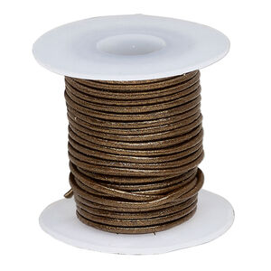 Cord, leather (coated), metallic bronze, 1-1.2mm round. Sold per 5-yard spool.