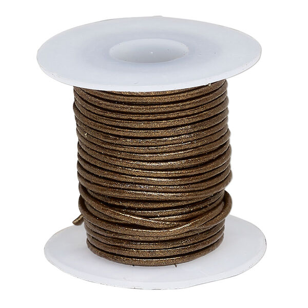 Cord, leather (coated), metallic bronze, 1-1.2mm round. Sold per 5-yard spool. image number 0