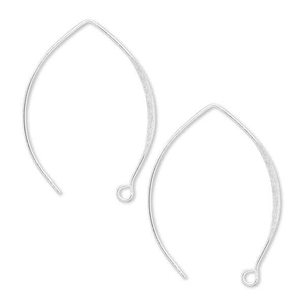 Ear wire, sterling silver-filled, 37mm flat marquise fishhook with open loop, 20 gauge. Sold per pkg of 100 pairs. image number 0