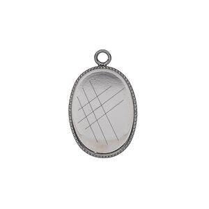 Drop, gunmetal-plated brass, 19x14mm oval with beaded edge and 18x13mm oval bezel setting. Sold per pkg of 6.