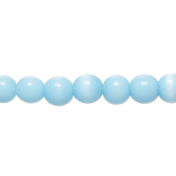 Bead, cat's eye glass (fiber optic glass), sky blue, 6-8mm irregular round. Sold per 14-inch strand, approximately 65 beads. image number 0