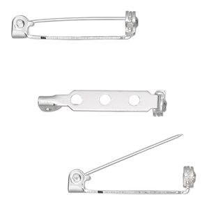 Pin back, silver-plated steel, 1-inch with locking bar. Sold per pkg of 10.