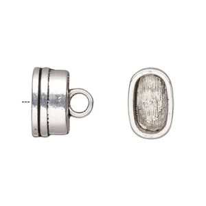 Cord end, glue-in, antique silver-finished "pewter" (zinc-based alloy), 15x9.5x8mm oval, 12.5x7mm inside diameter. Sold per pkg of 4.