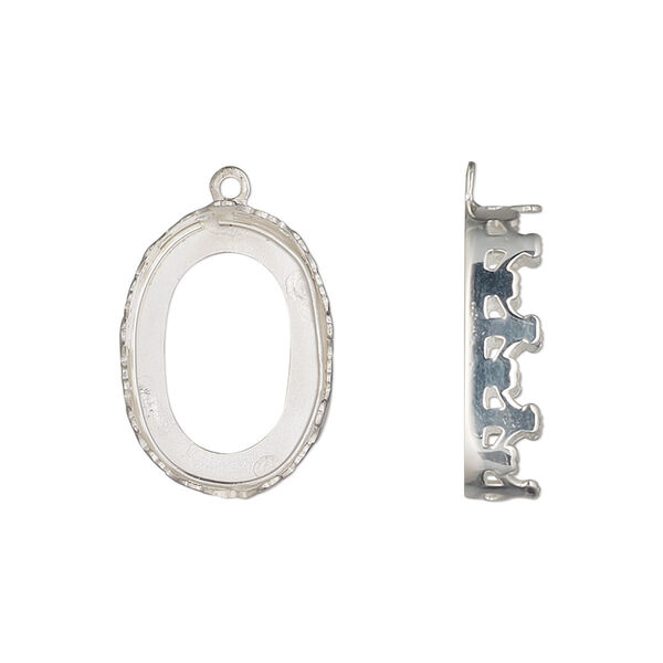 Drop, sterling silver, 19.5x14.5mm oval with decorative trim and open back with 18x13mm oval cabochon bezel setting. Sold individually. image number 0