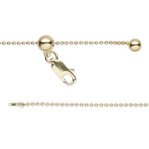 Chain 1pkg1 sterling silver ball, 1.2mm / lobster claw clasp, Gossamer™ "vermeil" adjustable 16-24 inch