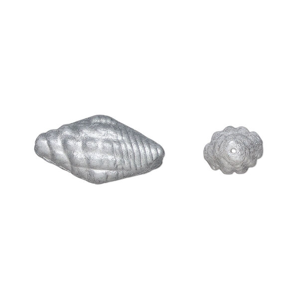 Bead, Preciosa, Czech pressed glass, opaque alabaster matte silver, 16x8mm whelk shell. Sold per pkg of 10. image number 0