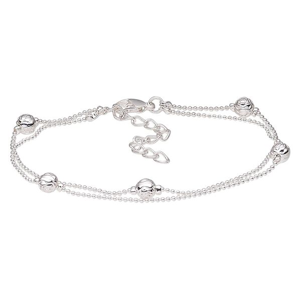 Bracelet, 2-strand, silver-plated brass, 5mm round rose, 7-1/2 inches with 2-inch extender chain and lobster claw clasp. Sold individually. image number 0