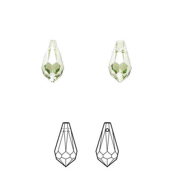 Drop 2pk peridot, Crystal Passions® Regenerated 11x5.5mm pendant teardrop 6000 image number 0