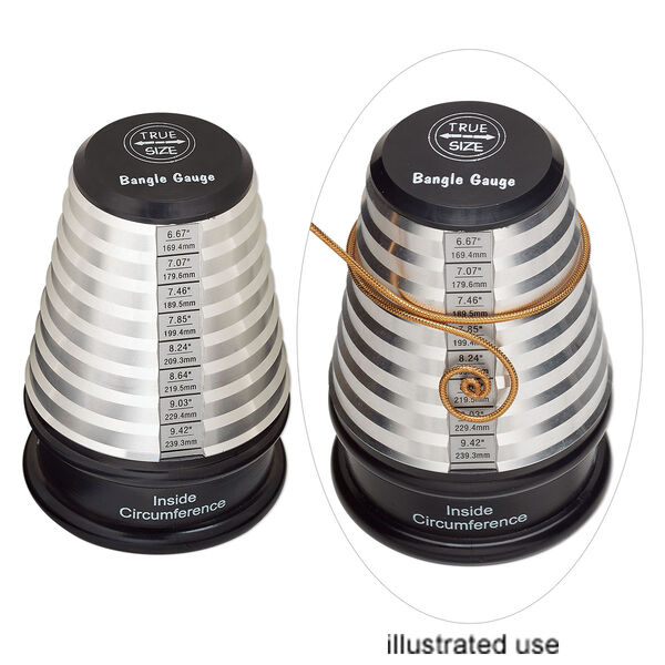 Bangle gauge mandrel, aluminum / velveteen / plastic, black and white, 4-1/2 x 3-inch cone. Sold individually. image number 0