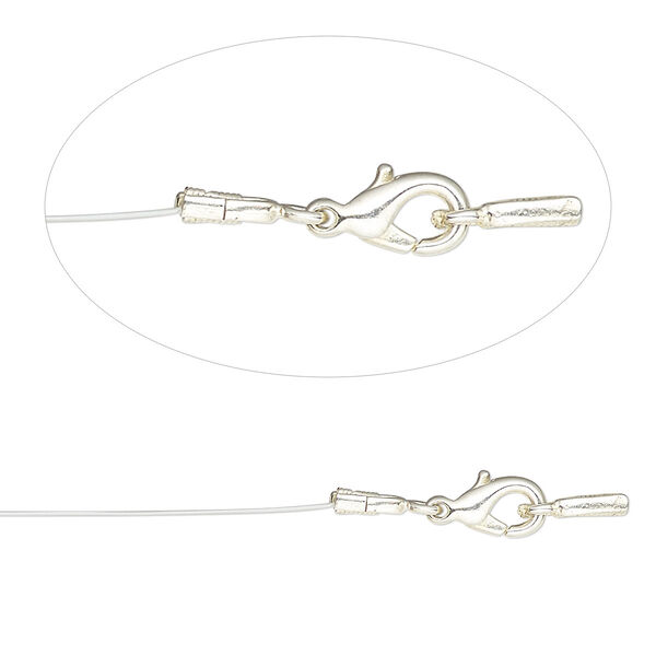 Necklace component, silver-plated steel and brass, 7 strand, 0.015-inch diameter, 20 inches with lobster claw clasp and crimp end. Sold individually. image number 0