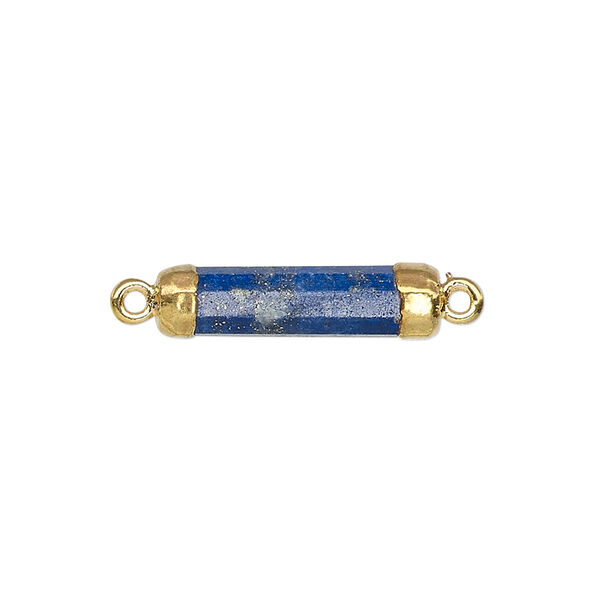 Link, lapis lazuli (natural) / electroplated gold / gold-plated sterling silver, 20x5mm-21x6mm hand-cut faceted tube. Sold individually. image number 0